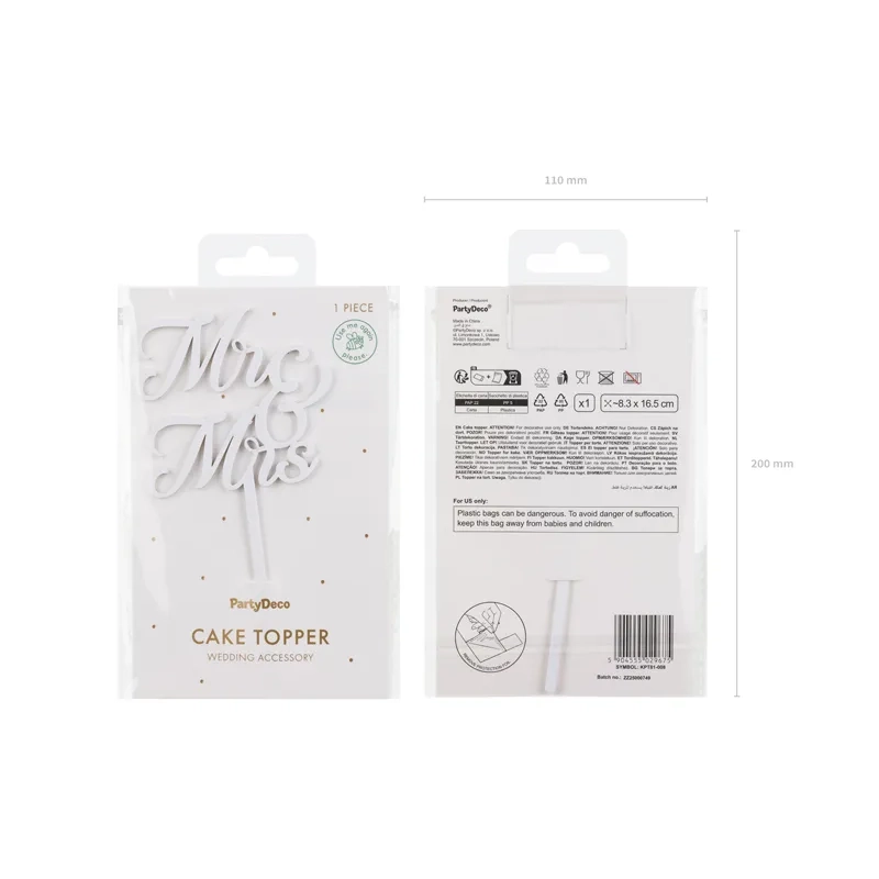 Topper per torta in acrilico MR & MRS bianco