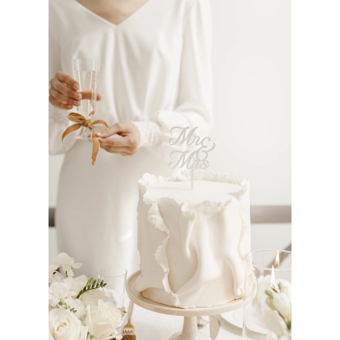 Topper per torta in acrilico MR & MRS bianco