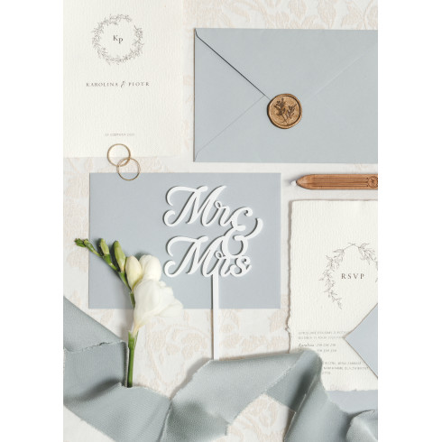 Akrilni topper za torto MR & MRS, bel