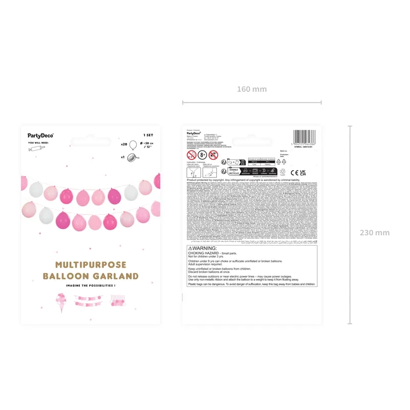 Ghirlandă cu baloane 3 în 1 roz și alb – 20 baloane + panglică