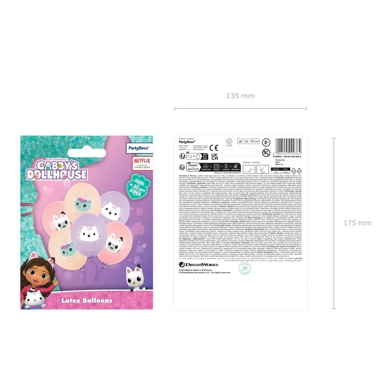 Baloane 30 cm Gabby’s Dollhouse, pastelate cu imprimeu, 6 buc.