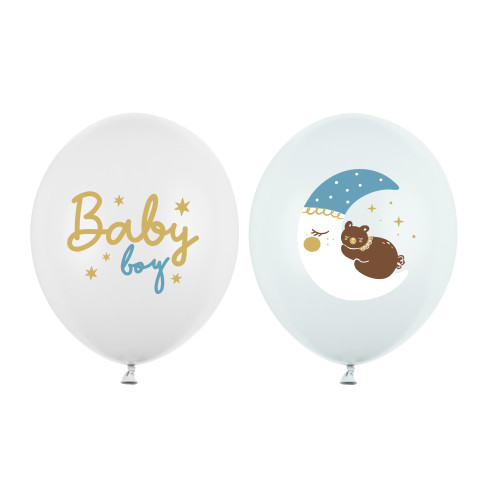 Baloni Baby Boy 30 cm – beli in modri, 50 kosov s potiskom