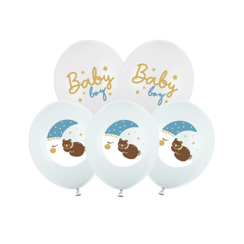 Baloni Baby Boy 30 cm – bela in modra, medvedek, 6 kosov