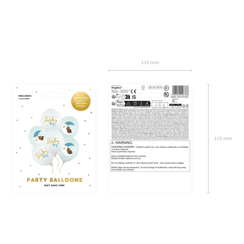 Baloane Baby Boy 30 cm – alb și albastru, ursuleț, 6 buc.