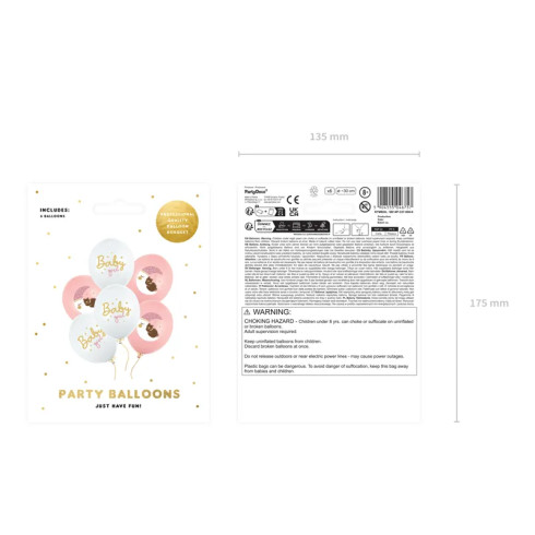 Baloni Baby Girl 30 cm – rožnati in beli, set 6 kos