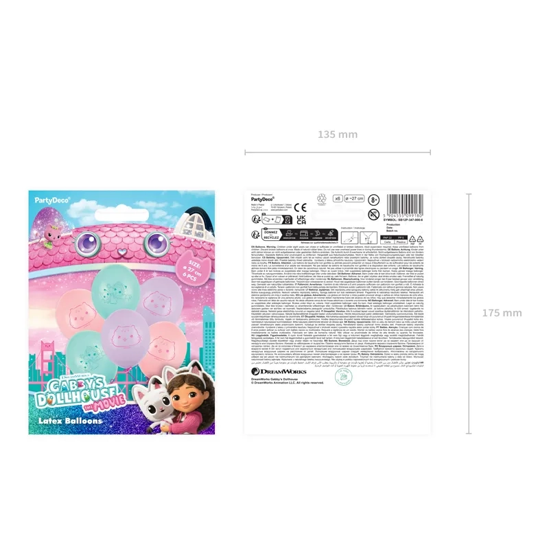 Baloane Gabby’s Dollhouse pastelate 27 cm, set 6 bucăți cu imprimeu