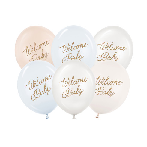 Baloni Welcome Baby modro-bela mešanica 30 cm – 6 kosov