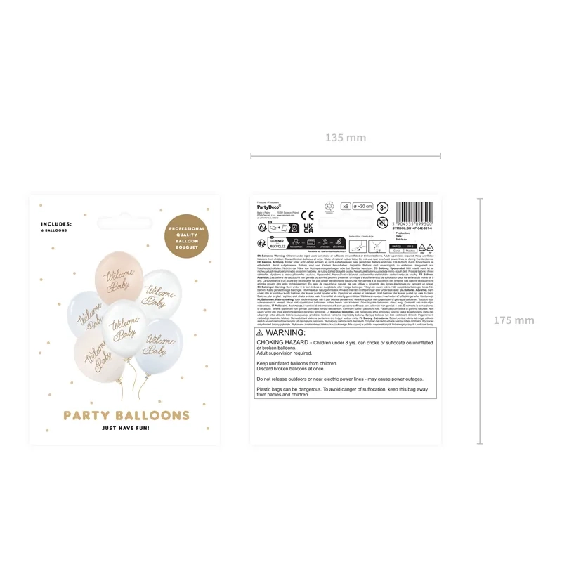 Baloane Welcome Baby, mix albastru-alb, 30 cm – 6 buc.