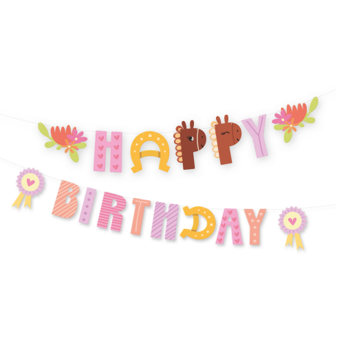 Banner Happy Birthday s koníkmi 245 x 22,5 cm