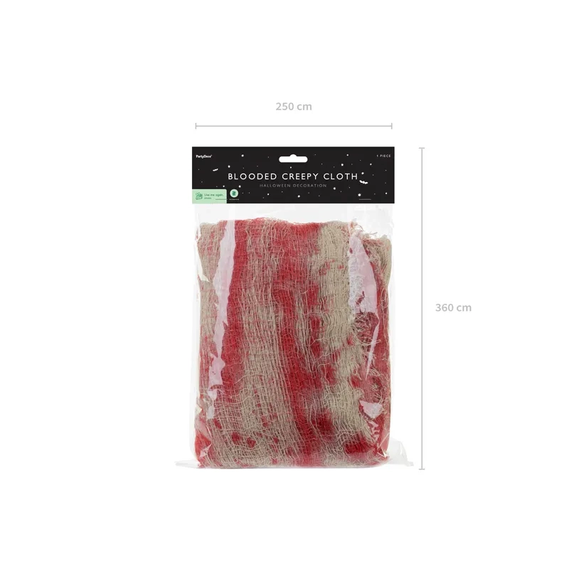 Plasă decorativă albă cu pete de sânge 0,72×9,8 m pentru Halloween