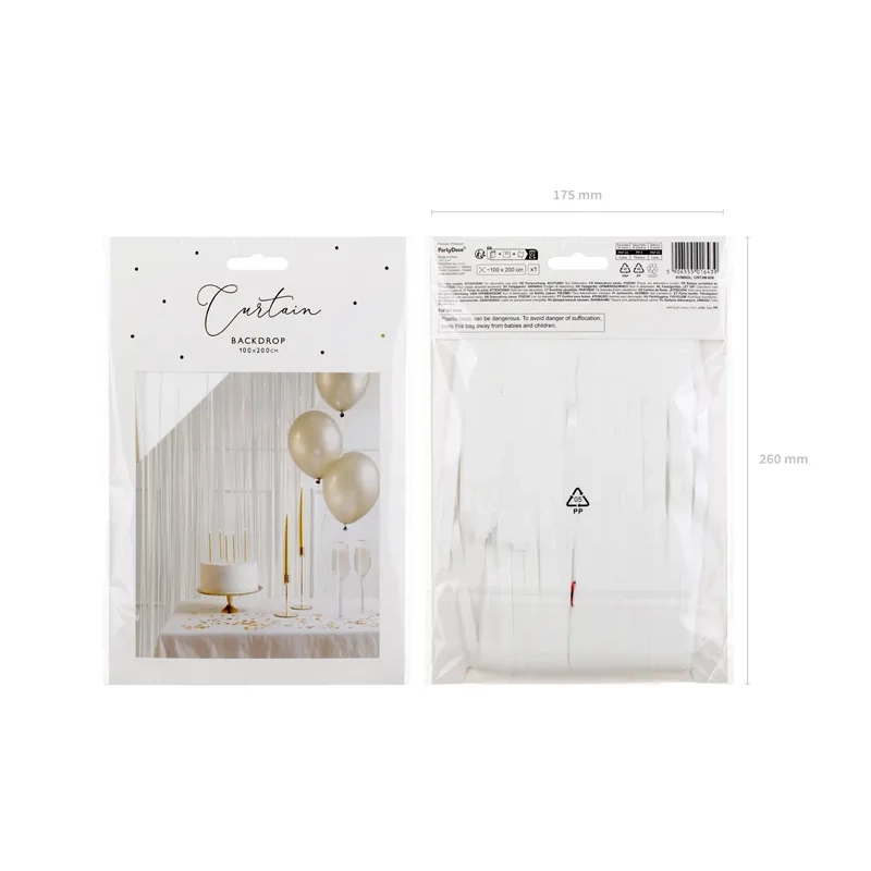 Fehér metál partifüggöny 100x200 cm, fényes fóliából