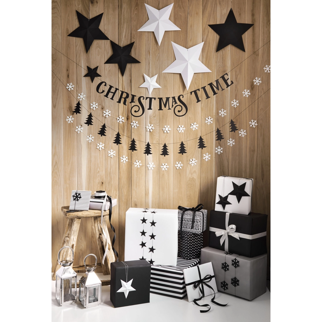 Fehér 3D papírcsillagok felakasztható – 6 db-os készlet, DIY dekoráció