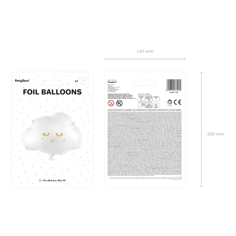 Balon folie alb Nor cu față, 51 x 35,5 cm