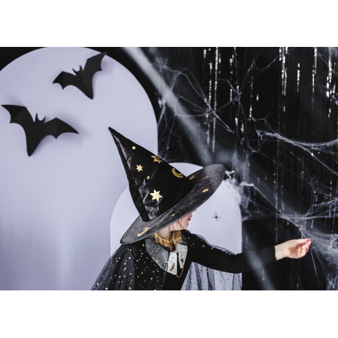 Čarovniški klobuk v črni barvi z zvezdami in meseci, višina 32 cm