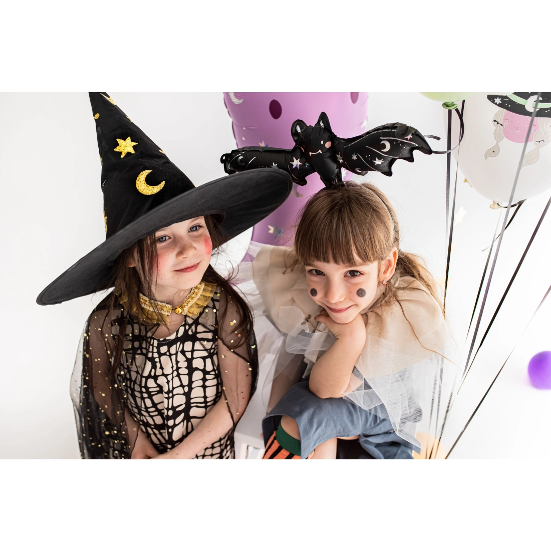 Pălărie de vrăjitor neagră cu stele și luni, 32 cm înălțime