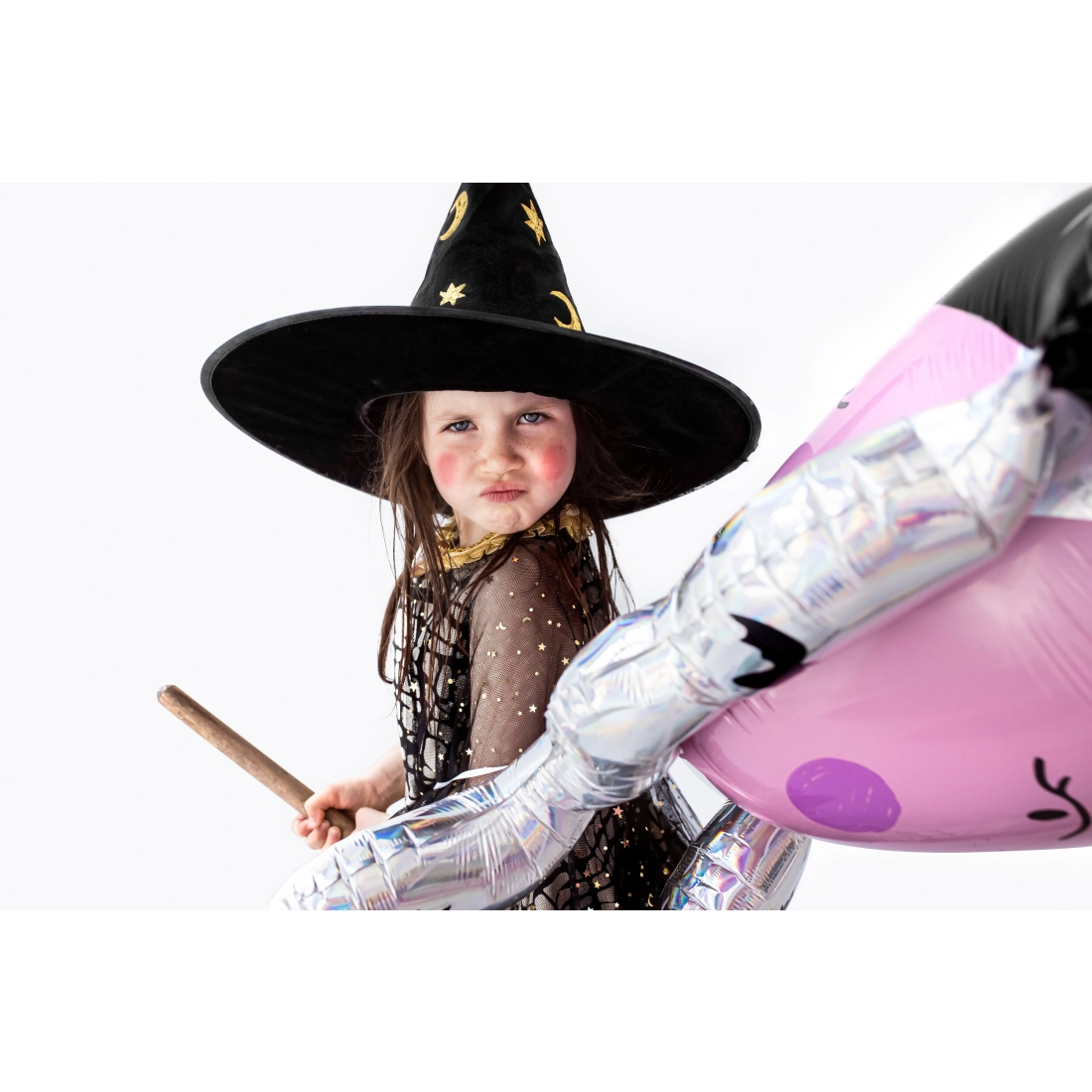 Pălărie de vrăjitor neagră cu stele și luni, 32 cm înălțime