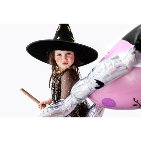 Čarovniški klobuk v črni barvi z zvezdami in meseci, višina 32 cm