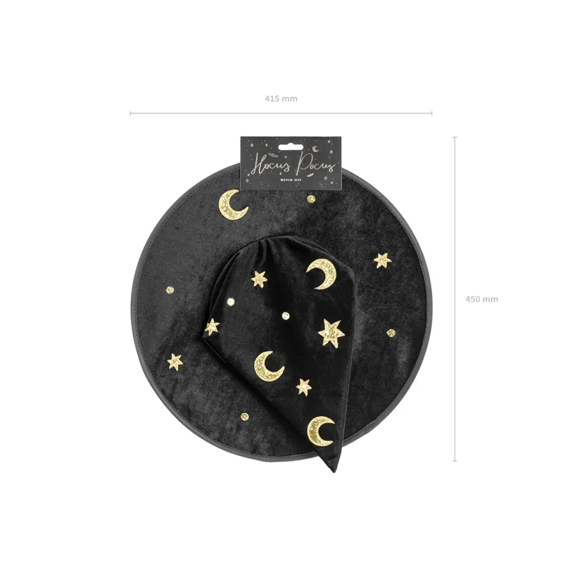 Pălărie de vrăjitor neagră cu stele și luni, 32 cm înălțime