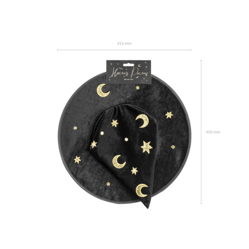 Čarovniški klobuk v črni barvi z zvezdami in meseci, višina 32 cm