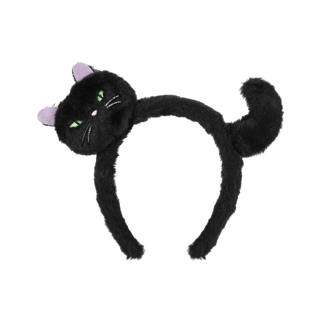 Cerchietto gatto nero con orecchie e coda, in peluche, 23,5 x 18 cm