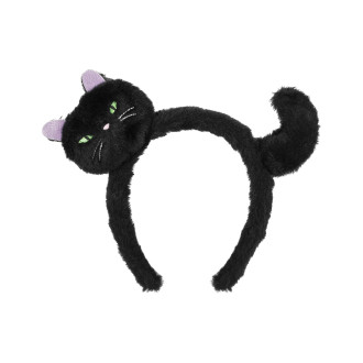 Naglavni trak črna mačka z ušeski in repom, plišast, 23,5 × 18 cm