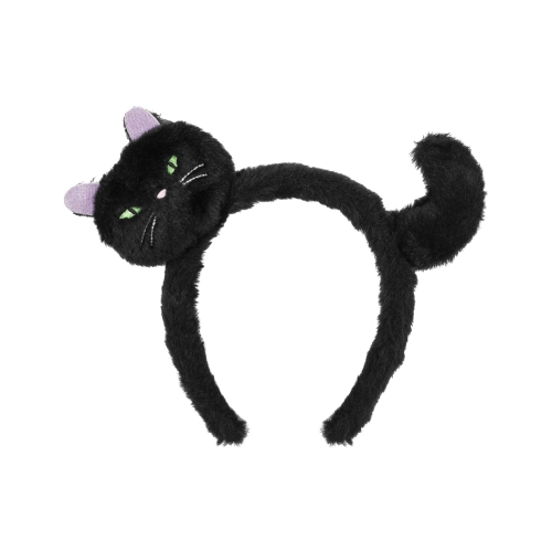 Plišana crna mačja traka za kosu s ušima i repom, 23,5 × 18 cm