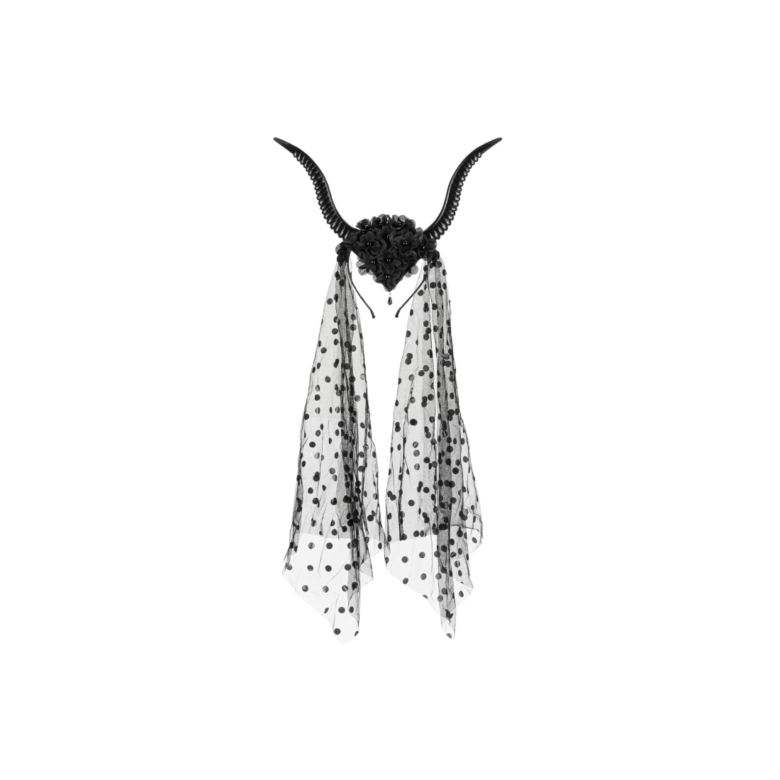 Čelenka s ďábelskými rohy a černým tylem, 30×76 cm – Halloween doplněk