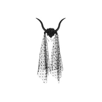 Naglavni trak hudičevi rogovi s tilom, črn, 30 × 76 cm – Halloween dodatek