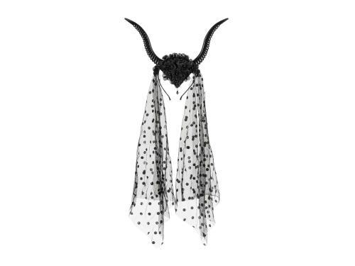 Fejpánt ördögszarvakkal és tüllel, fekete, 30x76 cm – halloween kiegészítő