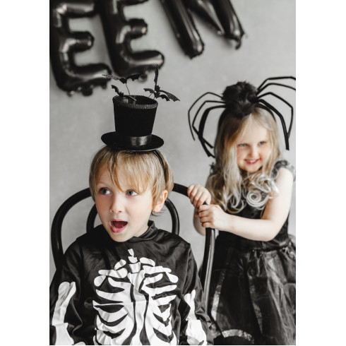 Naglavni trak za noč čarovnic s črnim cilindrom in netopirji 19 × 26 cm