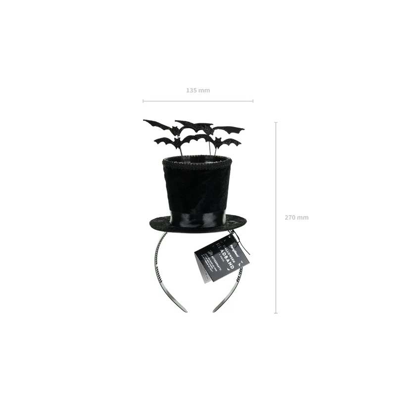 Cerchietto Halloween con cilindro nero e pipistrelli 19 x 26 cm