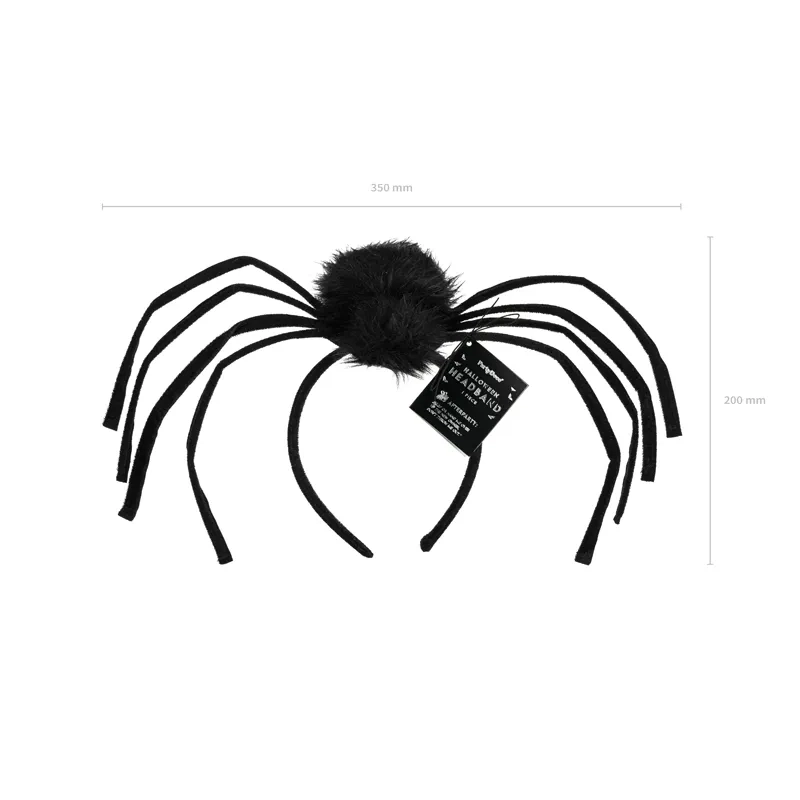 Halloween fejpánt fekete pókkal, 19x32 cm, szőrös