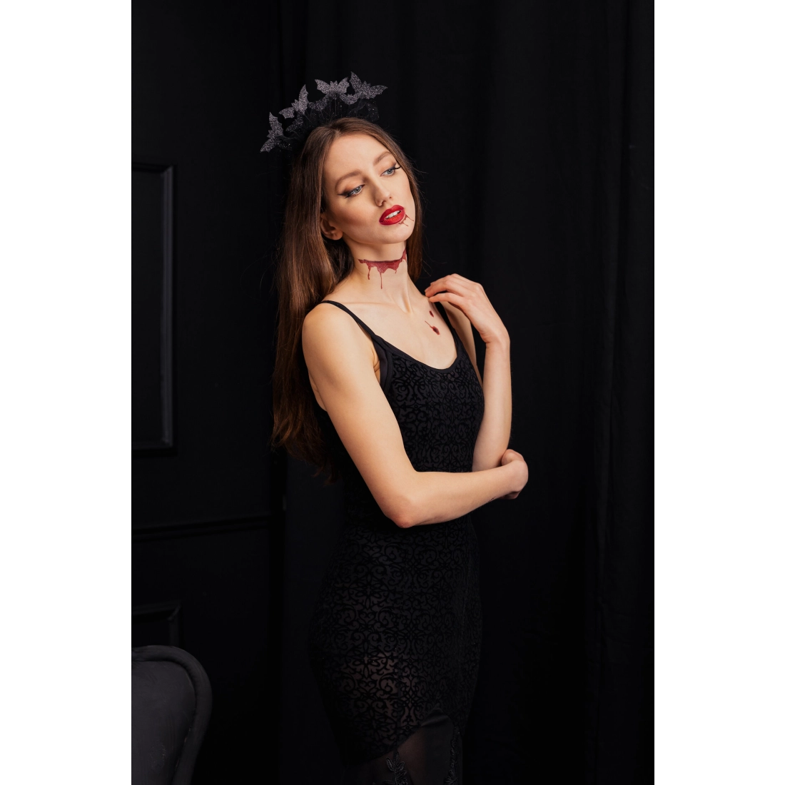 Bentiță de Halloween cu lilieci, neagră, 22x23 cm, accesoriu de petrecere