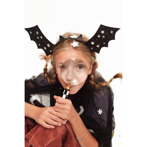 Naglavni trak z netopirjevimi krili, črn z holografskimi zvezdami, 4 kos