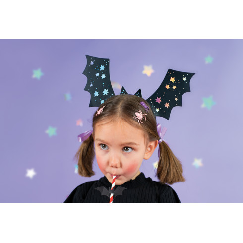 Naglavni trak z netopirjevimi krili, črn z holografskimi zvezdami, 4 kos