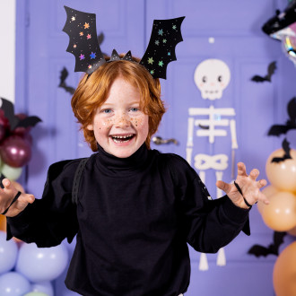 Naglavni trak z netopirjevimi krili, črn z holografskimi zvezdami, 4 kos