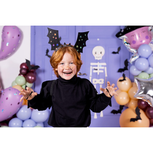 Naglavni trak z netopirjevimi krili, črn z holografskimi zvezdami, 4 kos