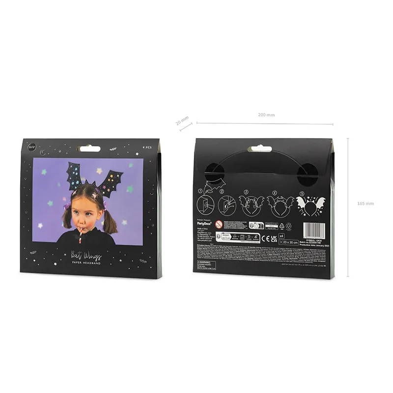 Cerchietto nero con ali di pipistrello e stelle olografiche, 4 pz.