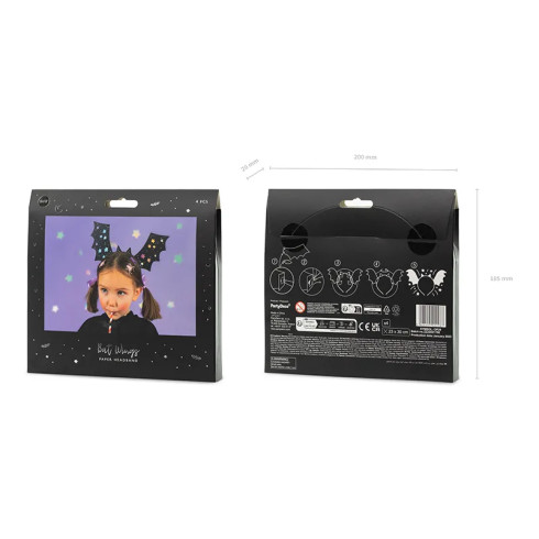 Naglavni trak z netopirjevimi krili, črn z holografskimi zvezdami, 4 kos