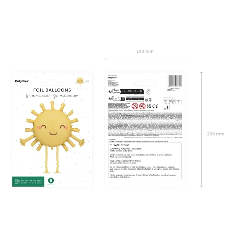 Balon folie mers Slniečko 91x77 cm – galben, pentru heliu