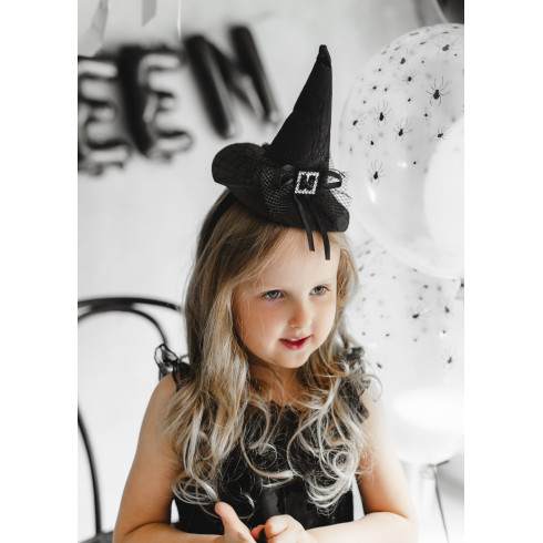Črn naglavni trak s čarovniškim klobukom 17x28 cm za noč čarovnic