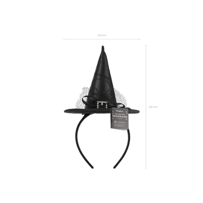 Fekete hajpánt boszorkánykalappal 17x28 cm Halloweenre