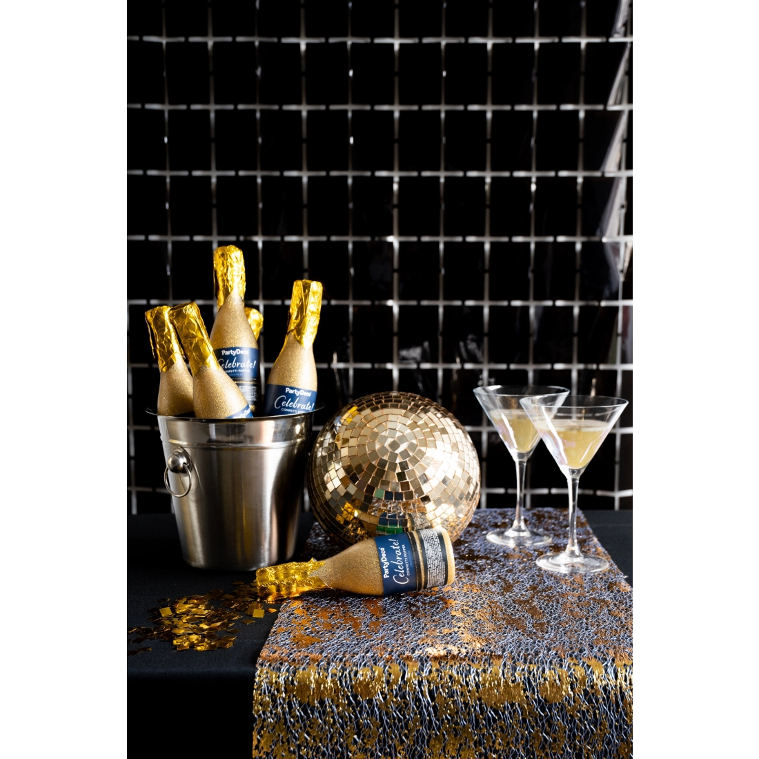 Perdea de petrecere neagră metalizată cu model pătrat 100x200 cm