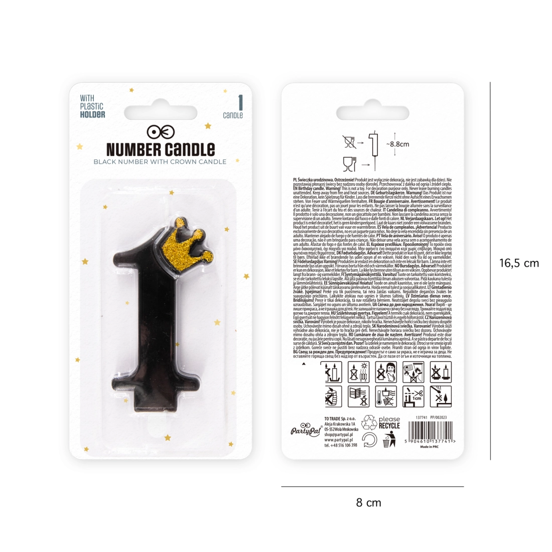 Fekete tortagyertya koronával, 1-es szám – 9 cm