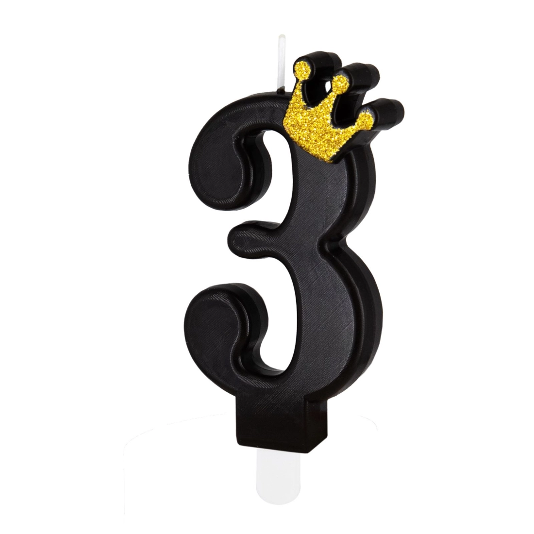 Fekete tortagyertya koronával, 3-as szám – 9 cm