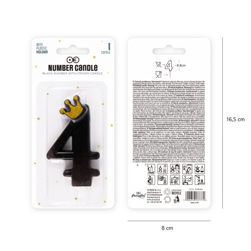 Fekete tortagyertya koronával, 4-es szám – 9 cm Fekete tortagyertya koronával, 4-es szám – 9 cm