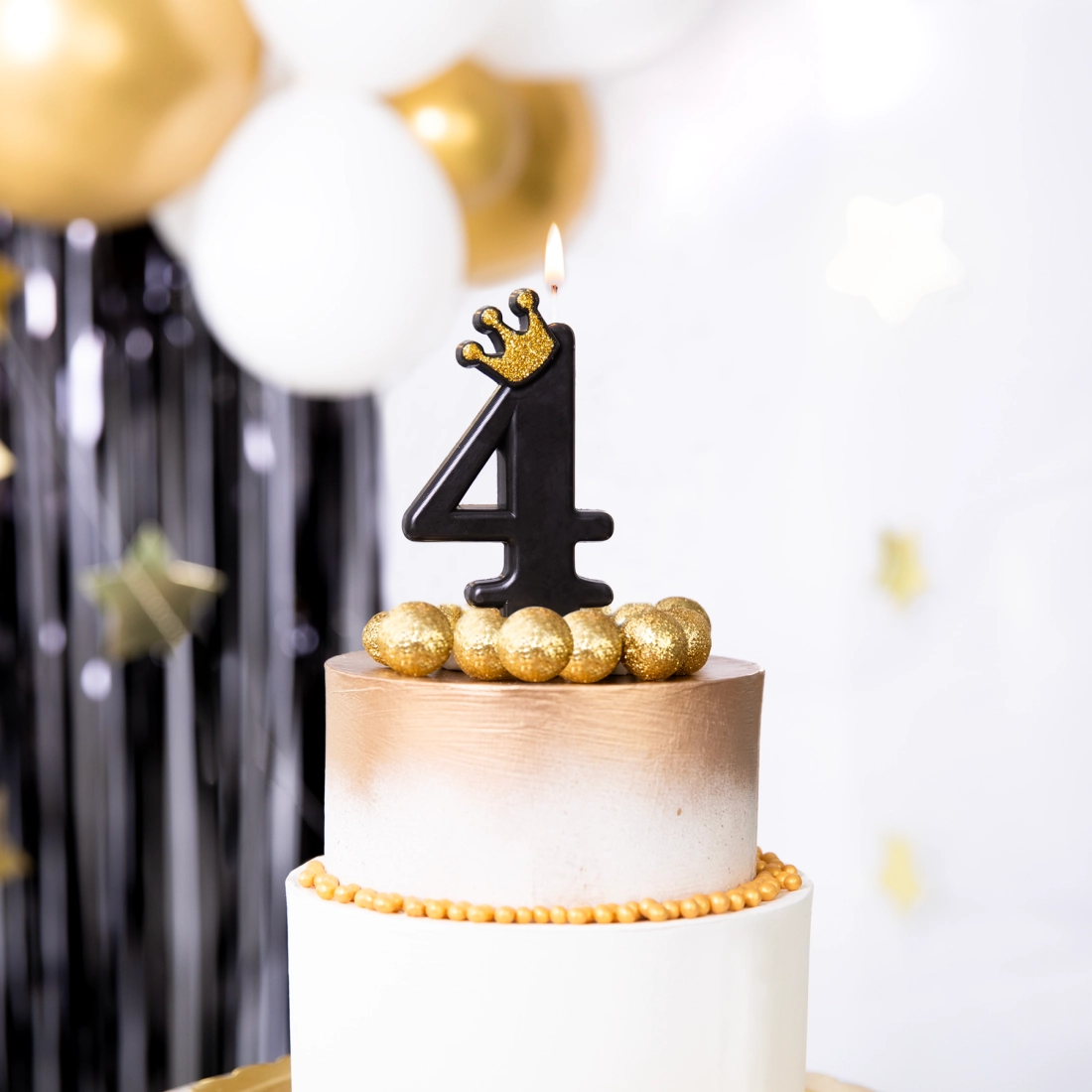 Lumânare neagră pentru tort cu coroană, cifra 4 - 9 cm