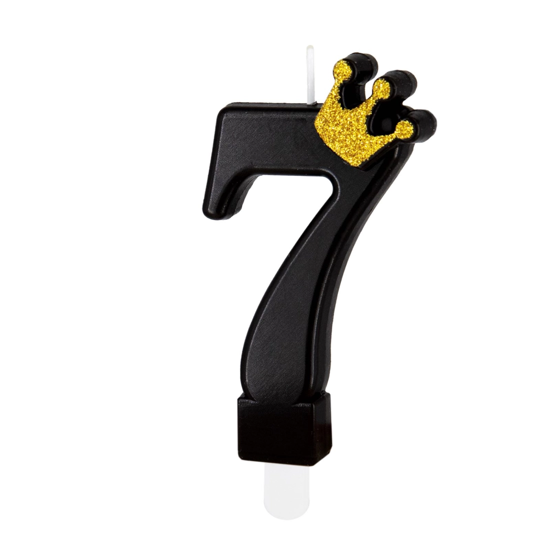 Lumânare tort neagră cu coroană, cifra 7 – 9 cm
