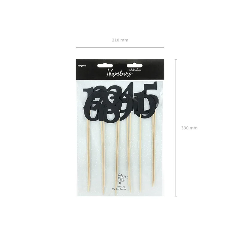 Črne številke za mize 24–26 cm, komplet 11 kosov na lesenih palčkah