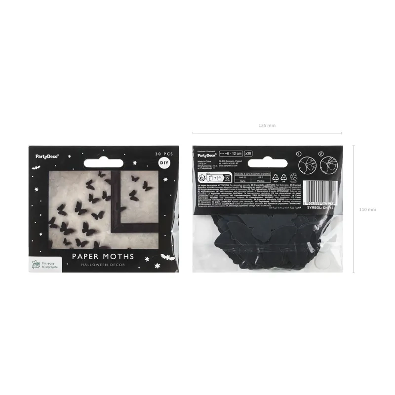 Fekete papír falimodellek – 30 db, 3 méretben, dekorációs szett